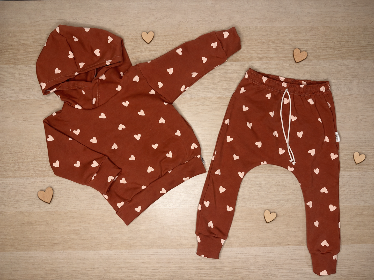 Finley Hooded Jogger Set- Brown Hearts