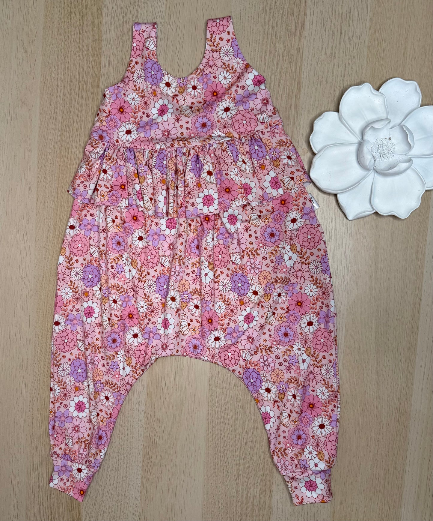 Poppy Romper-Pink Floral- Ruffle Waist