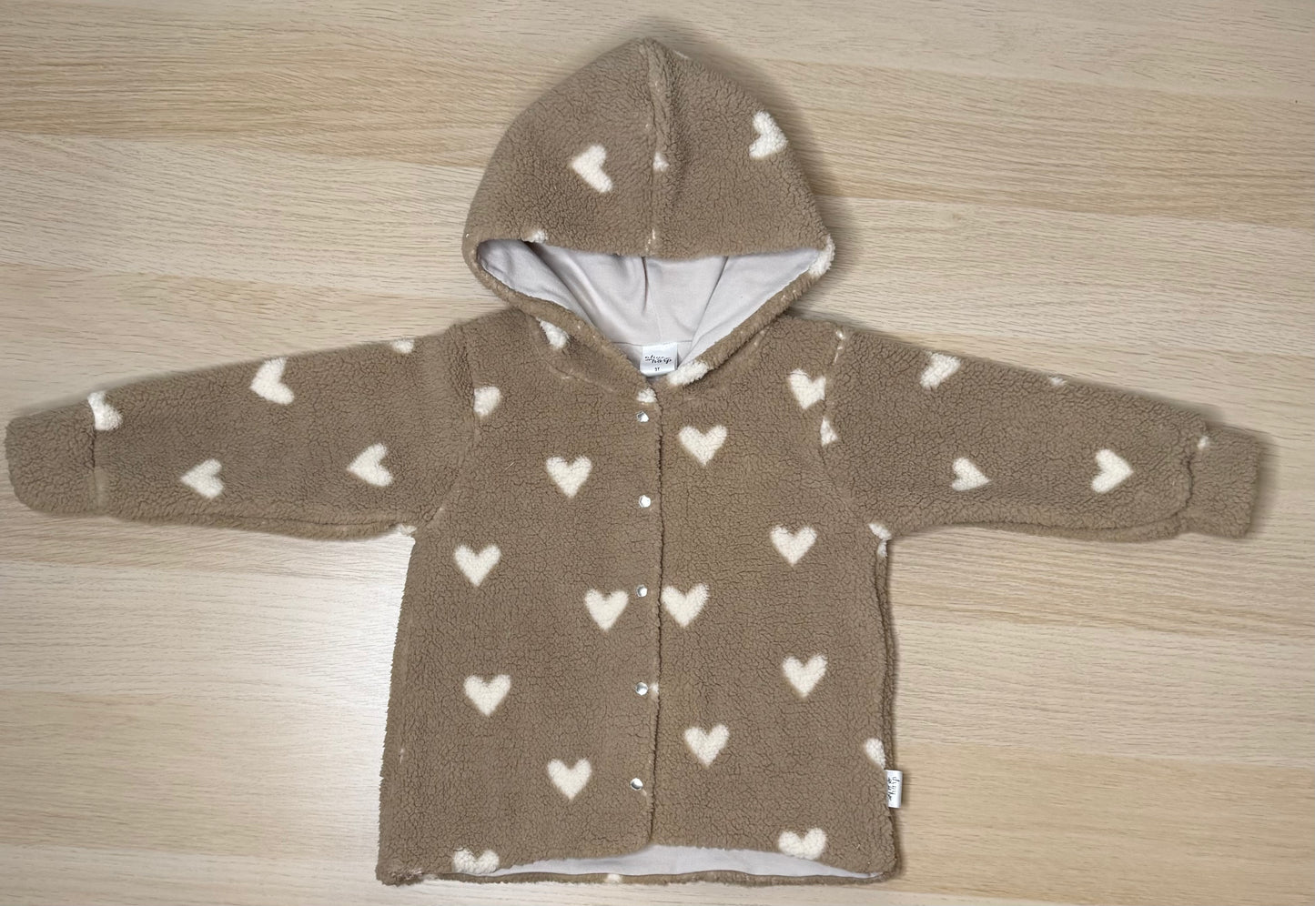 Quinn Teddy Fleece Shacket-Brown with Cream Hearts