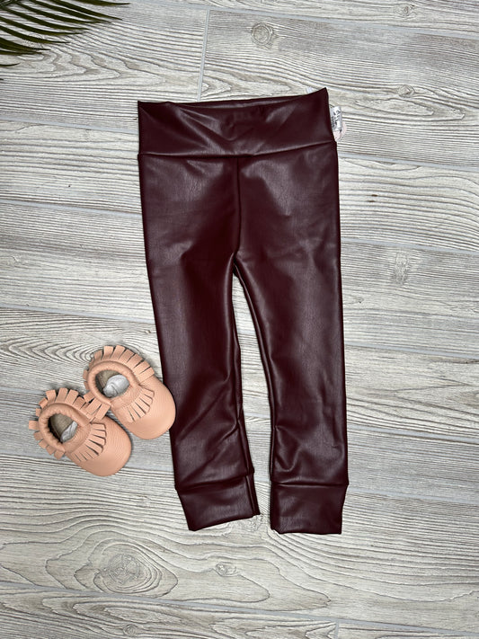 Faux Leather Leggings- Burgundy
