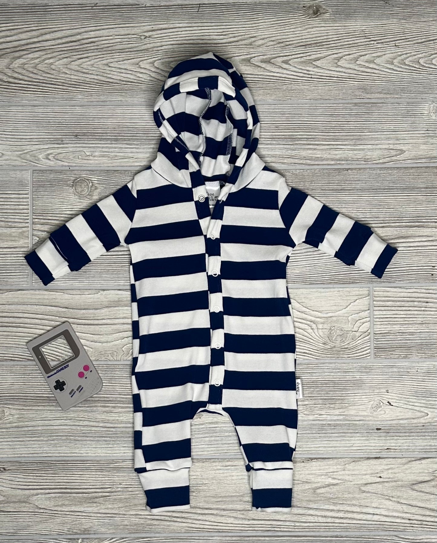 Jude Hooded Romper- Navy Stripes