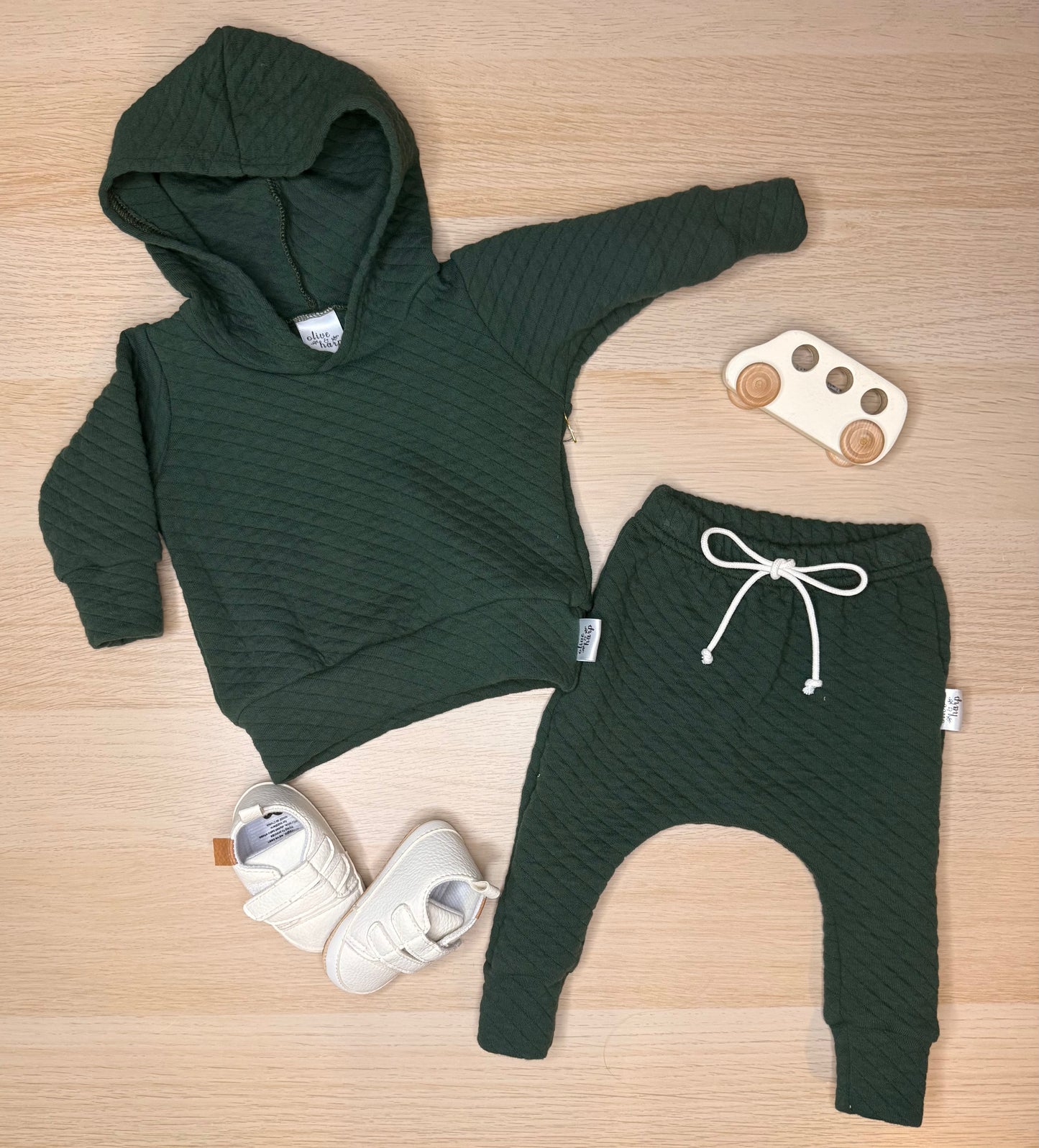 Quilted Finley Romper- Forest Green