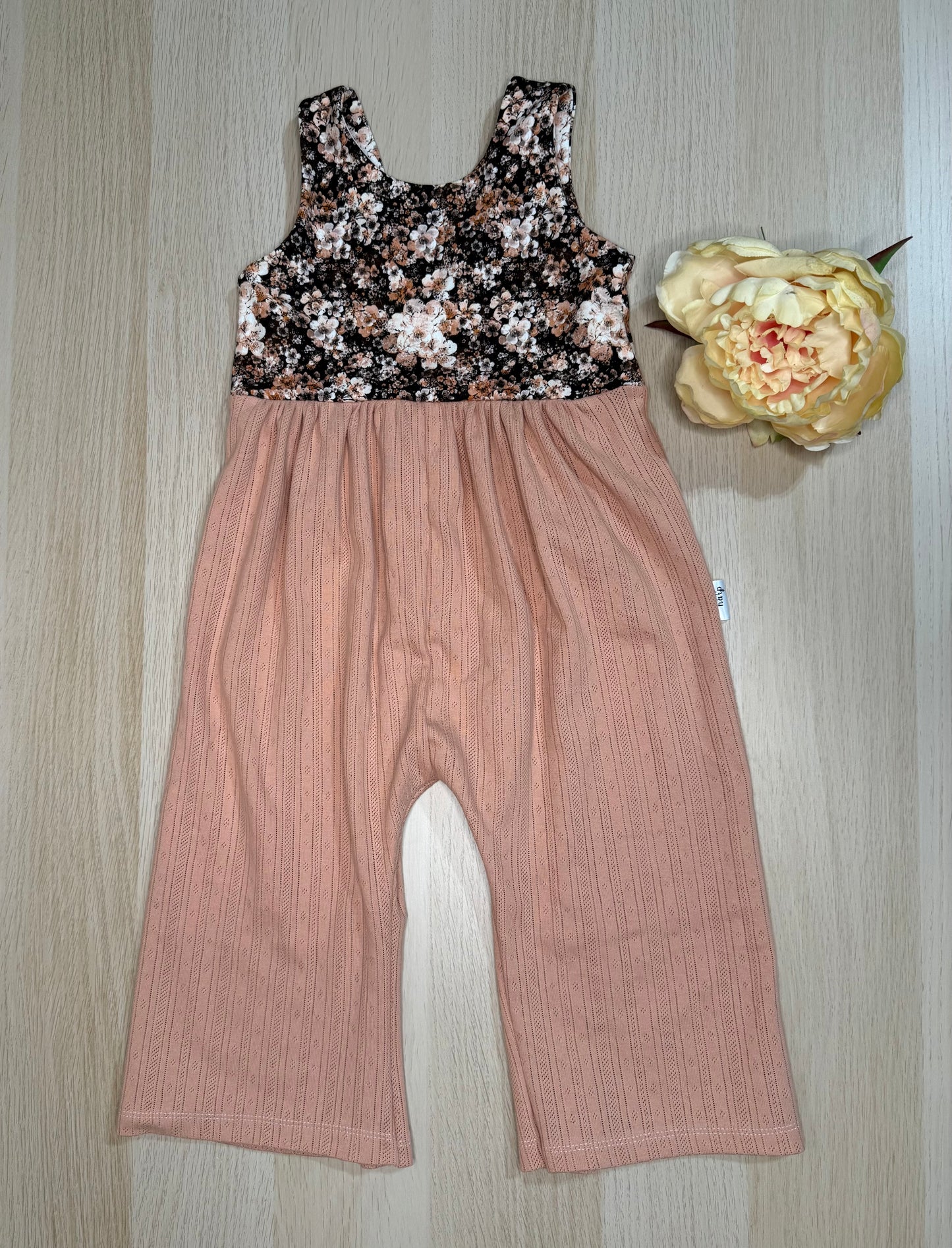 Lucy Wide Leg Romper- Peach Floral