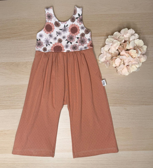 Lucy Wide Leg Romper- Brick Flowers