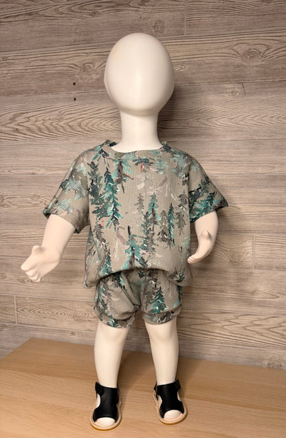 Beau Boxy Tee Set- Ribbed Forest