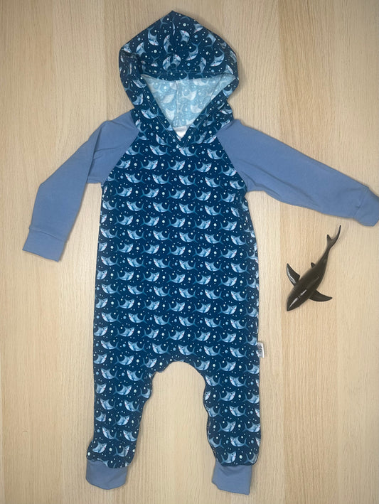 Milo Hooded Romper-Shark