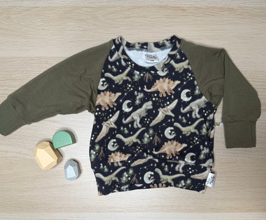 Riley Raglan Sweater- Dino Nights