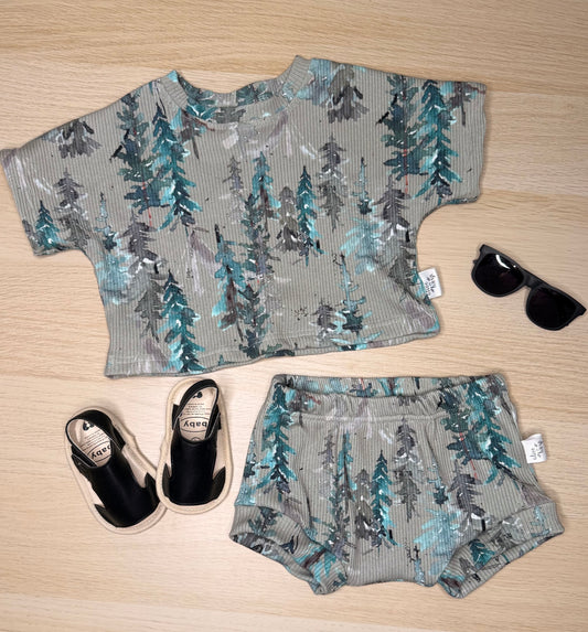 Beau Boxy Tee Set- Ribbed Forest