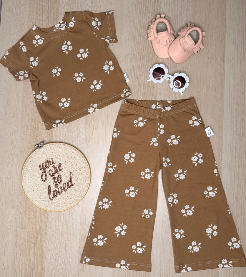 Scottie Wide Leg Set- Brown Floral