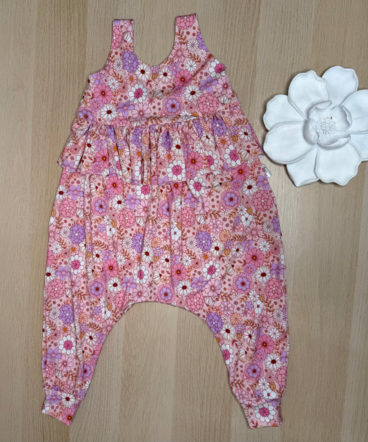 Poppy Romper-Pink Floral- Ruffle Waist