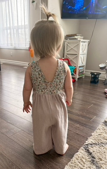 Lucy Wide Leg Romper- Pale Sunflowers