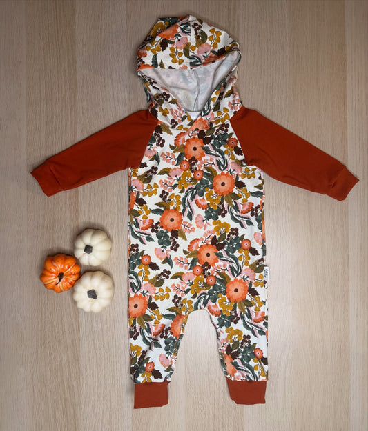 Milo Hooded Romper- Orange Floral