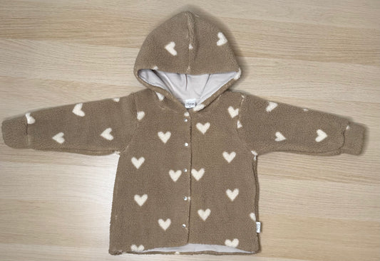 Quinn Teddy Fleece Shacket-Brown with Cream Hearts