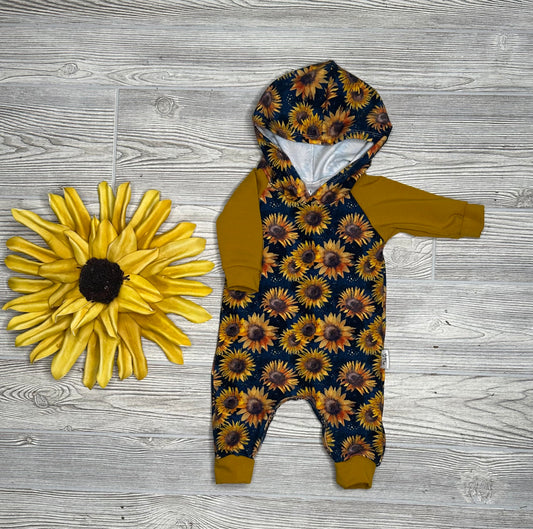 Milo Hooded Romper- Sunflowers