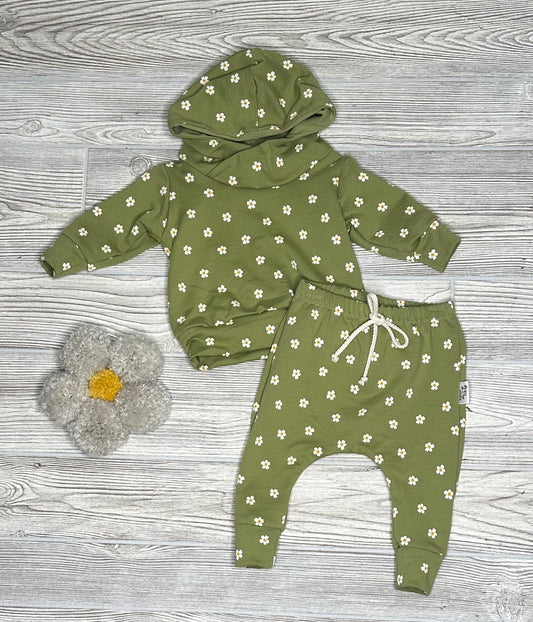 Hooded Finley Jogger Set- Green Daisy