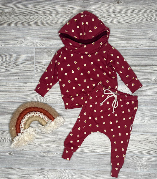 Hooded Finley Jogger Set- Cranberry Daisy