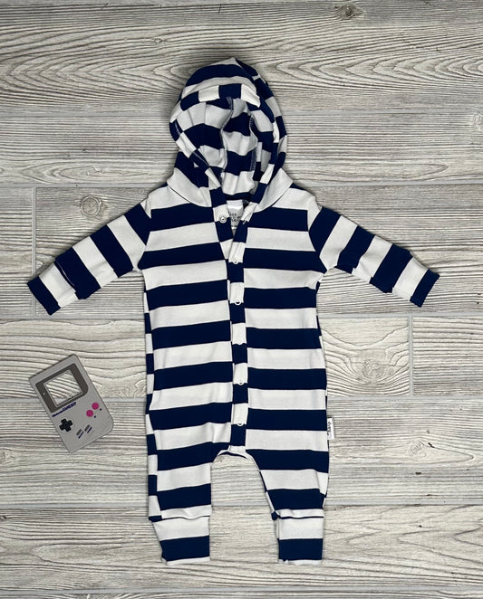 Jude Hooded Romper- Navy Stripes