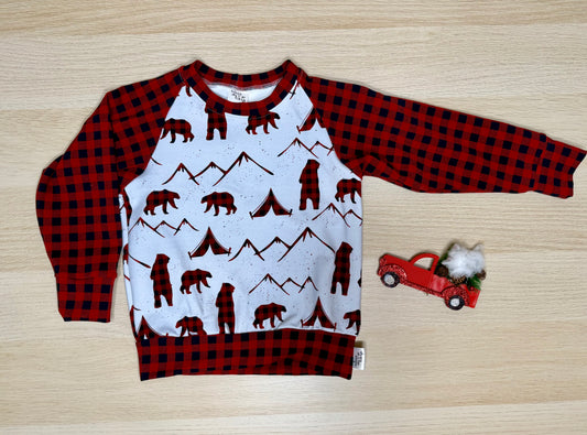 Riley Raglan Crew- Checkered Bears