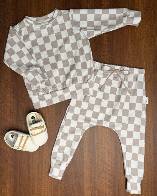 Finley Jogger Set- Greige Checks