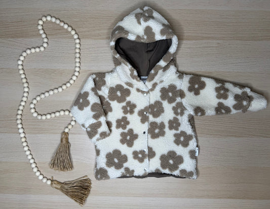 Quinn Teddy Fleece Shacket- Cream with brown flowers