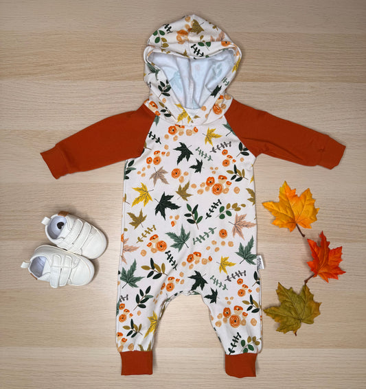 Milo Hooded Romper- Fall Leaves