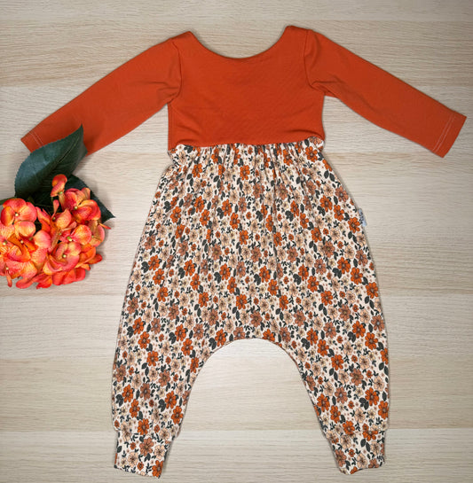 Anna Romper- Orange Floral Rib