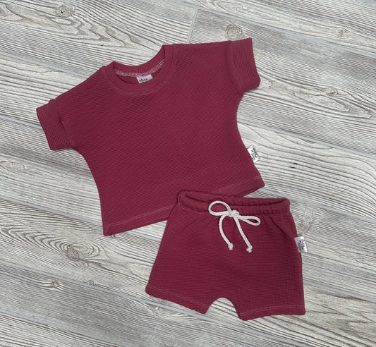 Phoenix Lounge Set- Raspberry (waffle knit)