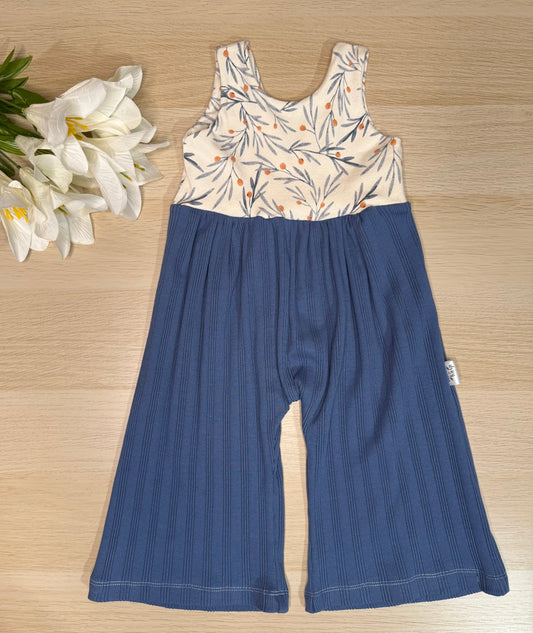 Lucy Wide Leg Romper- Blue Sprigs