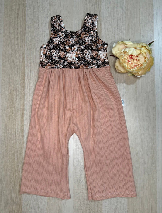 Lucy Wide Leg Romper- Peach Floral