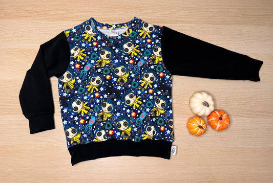 Halloween Crew- Coraline Black Sleeves- 4T