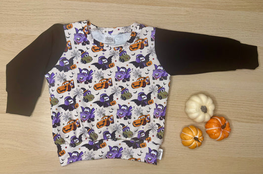 Halloween Crew Neck- Cars Black Sleeves- 12-18m
