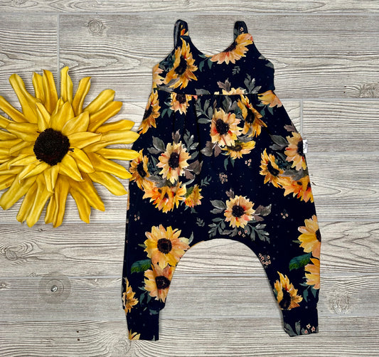 Everly Romper- Navy Sunflower